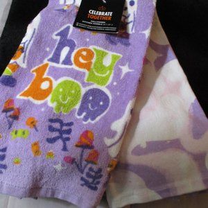 Set of Two Cotton Halloween Kitchen Towels Hey Boo